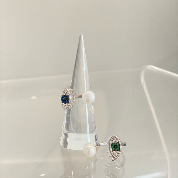 Evil Eye and Pearl Open Ring - Picture 1 of 5